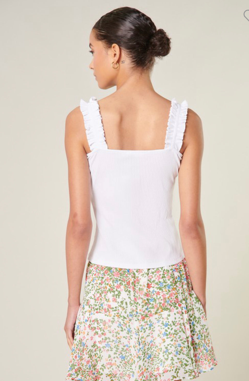 White Ruffle Strap Tank