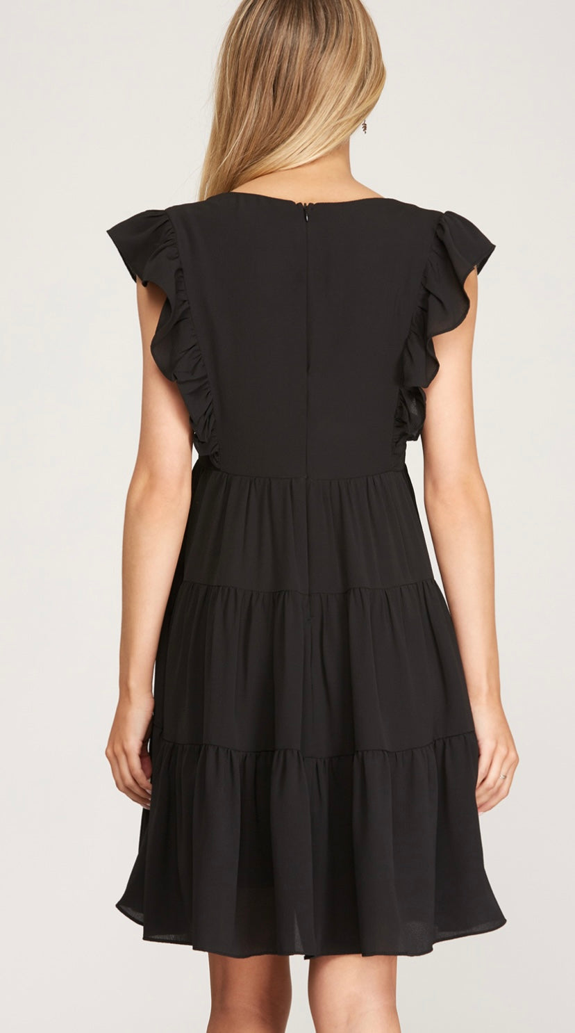 Black ruffle babydoll dress