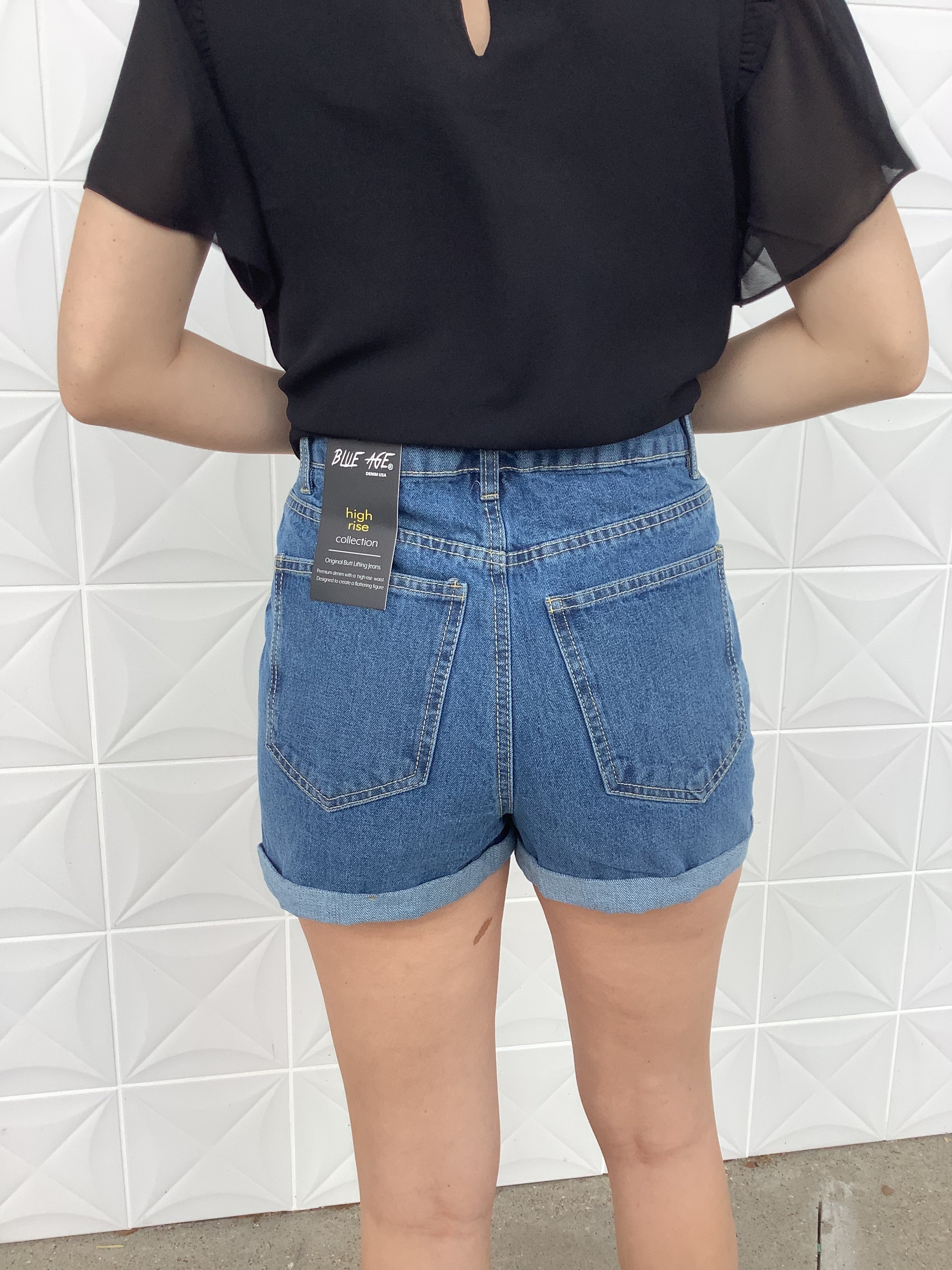 Medium wash cuff shorts