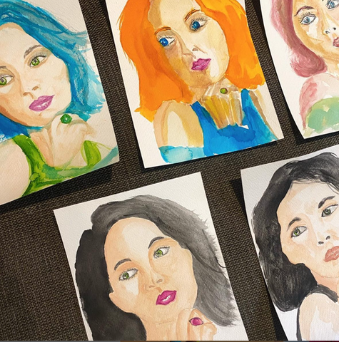 watercolour portraits by students