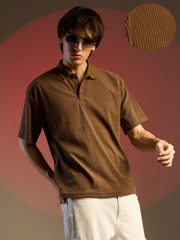 Ribbed Oversized Polo T-Shirt - CSMSSTS7127_1_f685f87e-4a9e-4118-892a-67131642ef2c