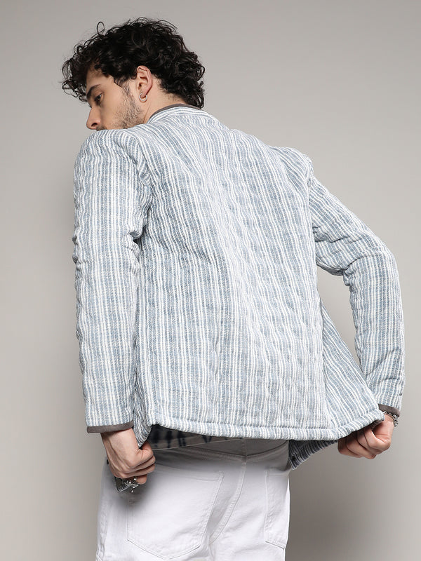 Striped Quilted Bomber Jacket - White-and-Light-Grey-Striped-Quilted-Bomber-Jacket-4