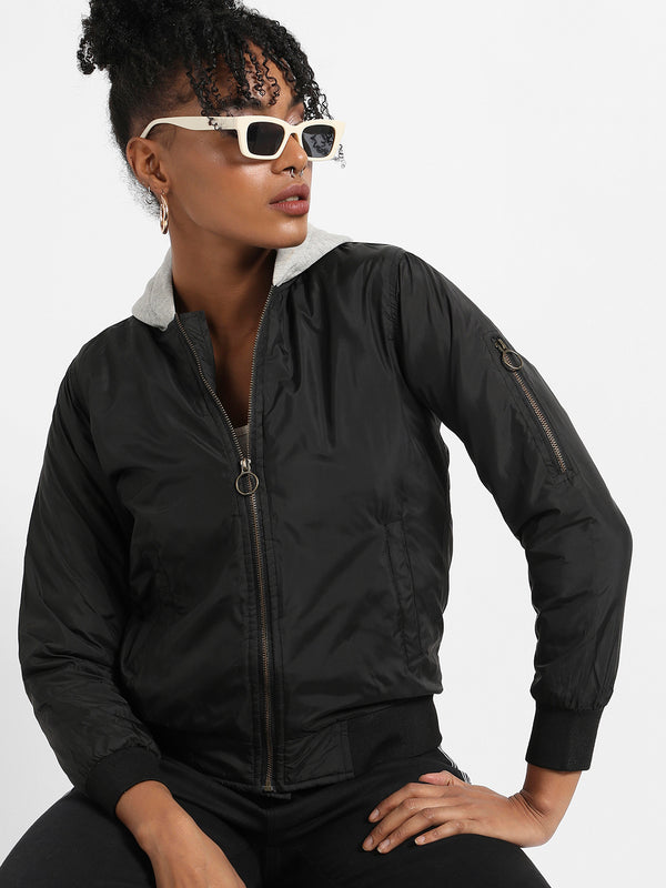 Zip-Front Bomber Jacket With Contrast Hood - AW23_CSW-AW-JK0172_1