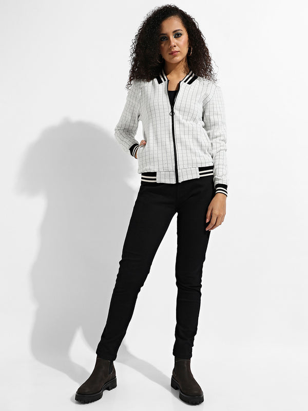 Zip-Front Checkered Jacket With Contrast Hem - AW23_JKCHK02_W_PLN_GRBL_5