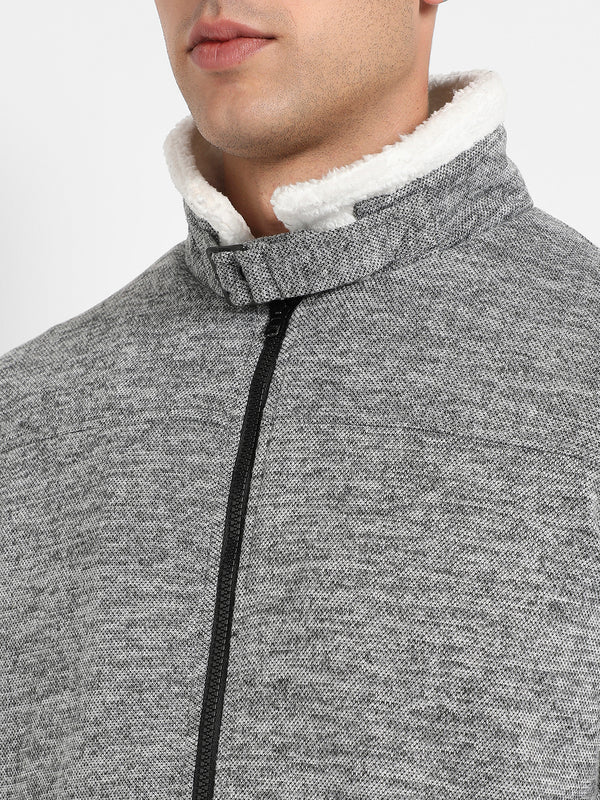 Men's Light Grey Heathered Jacket With Fleece Detail