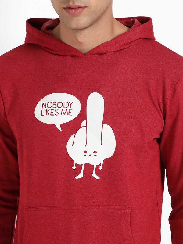 Men's Maroon Nobody Likes Me Hoodie With Kangaroo Pockets