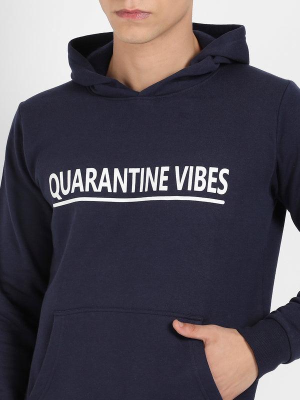 Men's Navy Blue Quarantine Vibes Hoodie With Kangaroo Hoodie