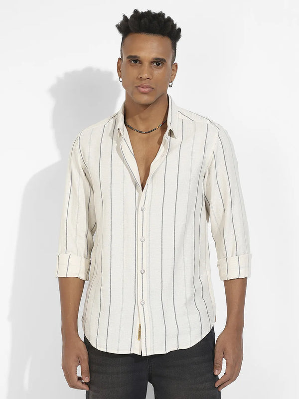 Contrast Pinstriped Shirt - Beige-Contrast-Pinstriped-Shirt-2