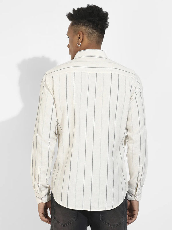 Contrast Pinstriped Shirt - Beige-Contrast-Pinstriped-Shirt-4