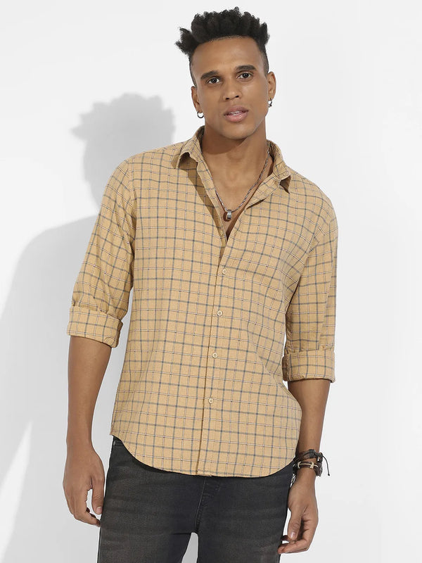 Contrast Tartan Plaid Shirt - Beige-Contrast-Tartan-Plaid-Shirt-2