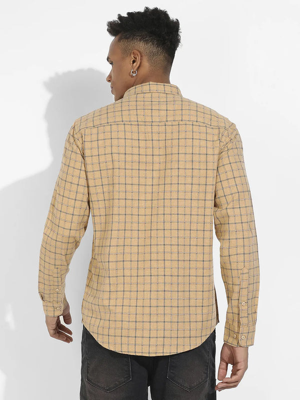 Contrast Tartan Plaid Shirt - Beige-Contrast-Tartan-Plaid-Shirt-4