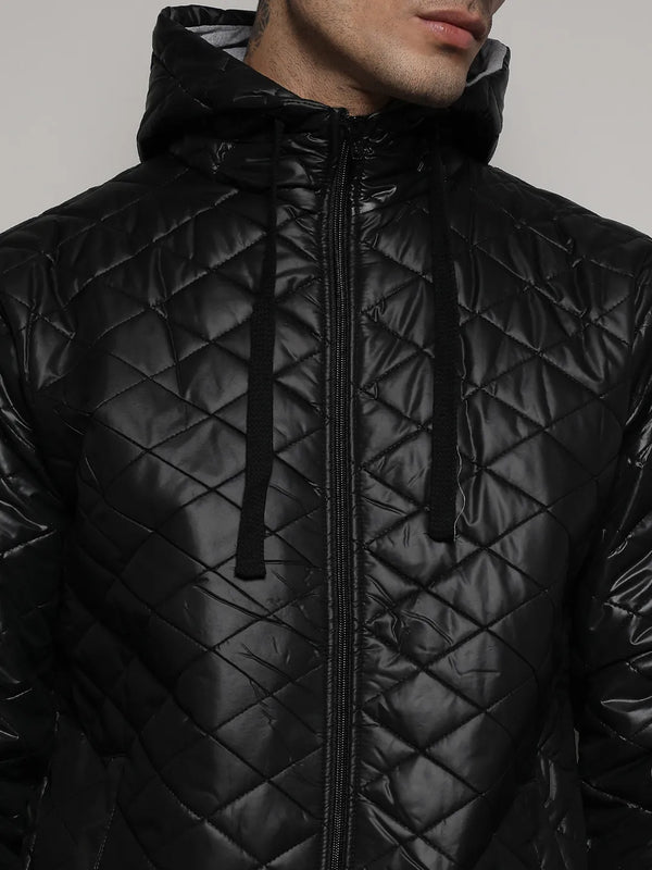 Black Quilted Puffer Jacket With Zip-Closure