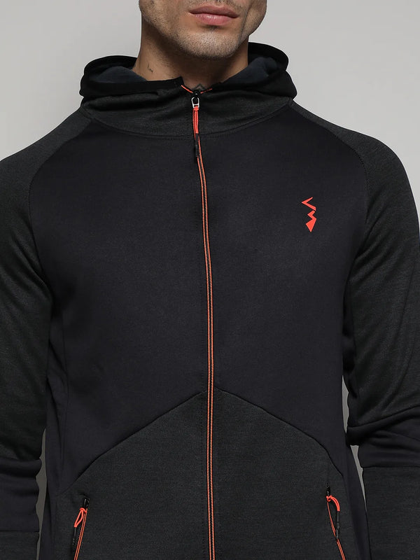 Black Zip-Front Activewear Jacket With Insert Pocket