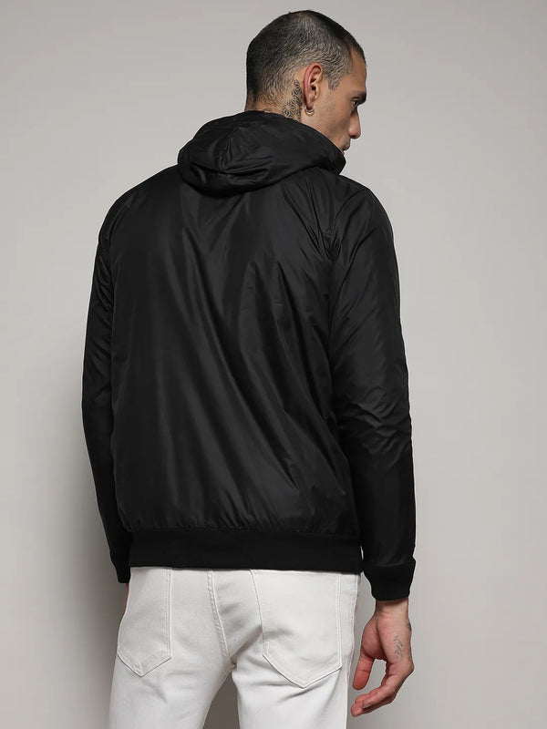 Zip-Front Jacket With Ribbed Hem - Black-Zip-Front-Jacket-With-Ribbed-Hem-4