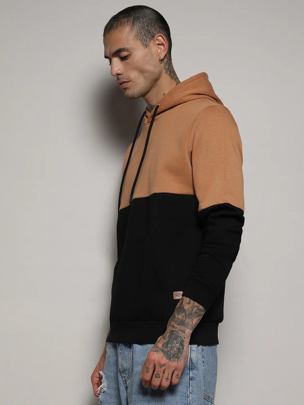 Pullover Hoodie With Ribbed Hem - Black-and-Brown-Pullover-Hoodie-With-Ribbed-Hem-3