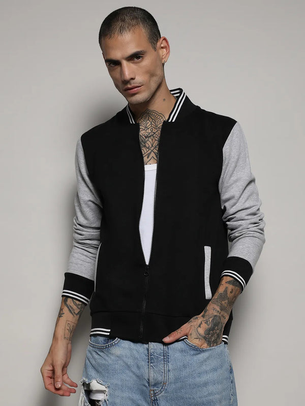 Zip-Front Jacket With Open-Angled Pocket - Black-and-Grey-Zip-Front-Jacket-With-Open-Angled-Pocket-2