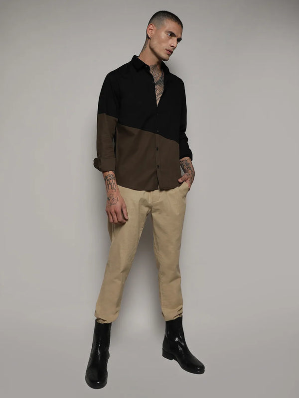 Contrast Panel Shirt - Black-and-Olive-Green-Contrast-Panel-Shirt-5