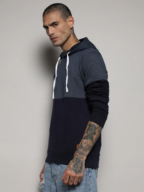 Pullover Hoodie With Contrast Detail - Blue-Pullover-Hoodie-With-Contrast-Detail-3