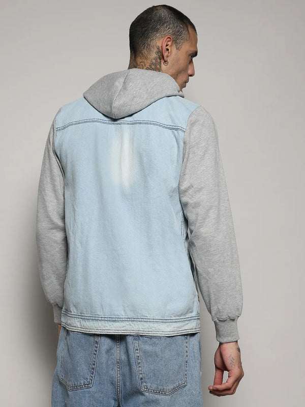 Light-Wash Denim Jacket With Sweatshirt Sleeve - Blue-and-Grey-Light-Wash-Denim-Jacket-With-Sweatshirt-Sleeve-4