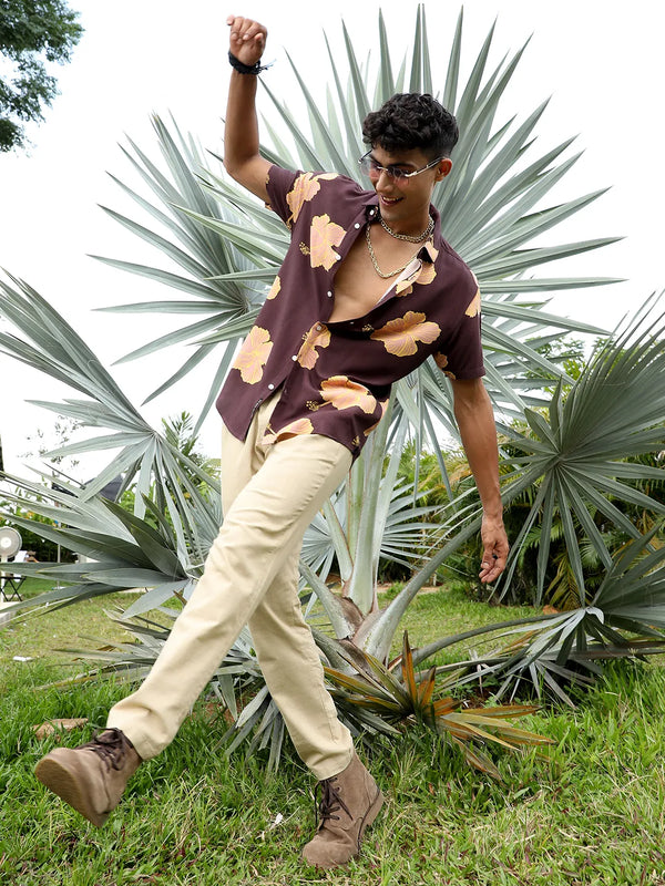 Hibiscus Print Shirt - Brown-Hibiscus-Print-Shirt-6