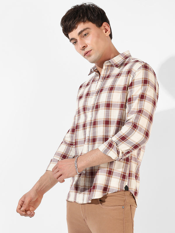 Maroon & White Checks Print Shirt - CSMSSRT5549_3