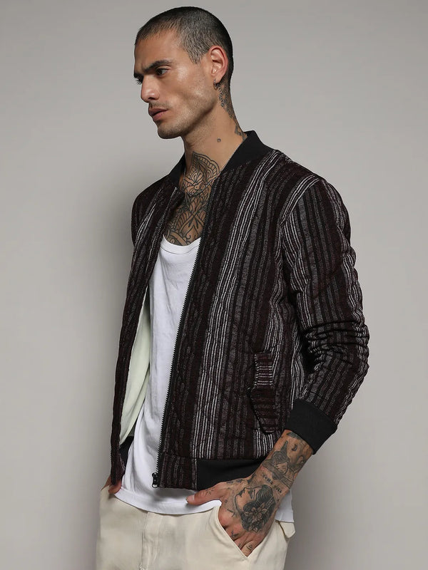 Striped Quilted Bomber Jacket - Charcoal-Grey-Striped-Quilted-Bomber-Jacket-3