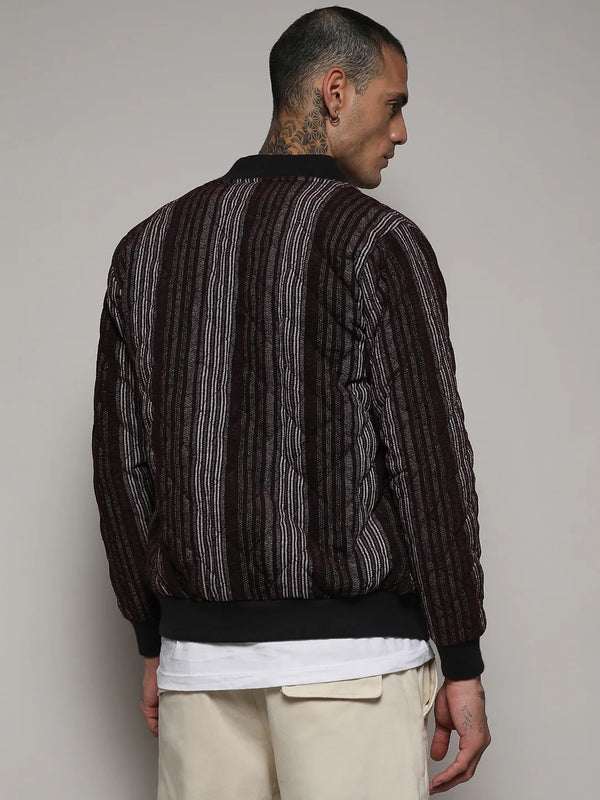 Striped Quilted Bomber Jacket - Charcoal-Grey-Striped-Quilted-Bomber-Jacket-4