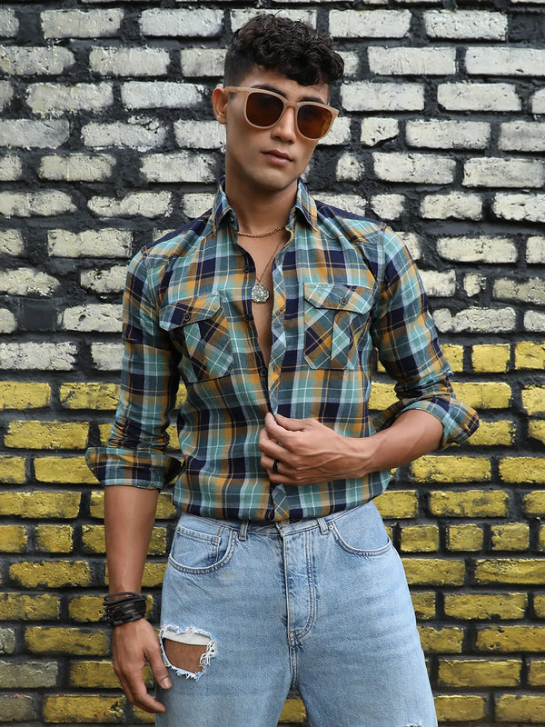 Cargo Tartan Plaid Shirt - Checks-Cyan-Shirt-2