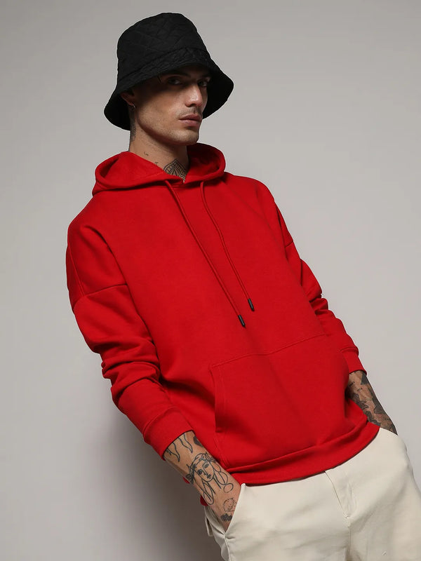 Oversized Basic Hoodie With Kangaroo Pocket - Crimson-Red-Basic-Hoodie-With-Kangaroo-Pocket-1