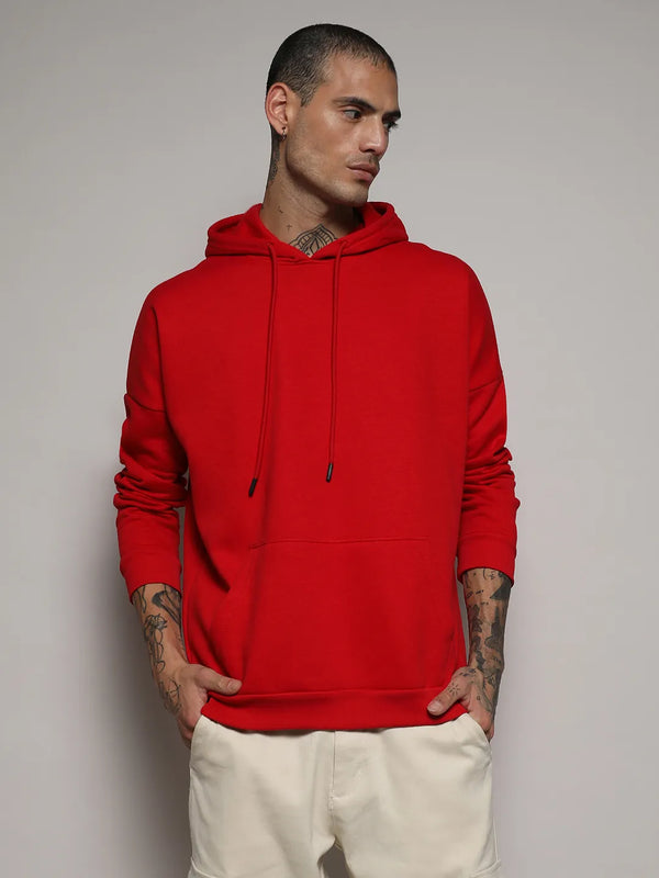 Oversized Basic Hoodie With Kangaroo Pocket - Crimson-Red-Basic-Hoodie-With-Kangaroo-Pocket-2