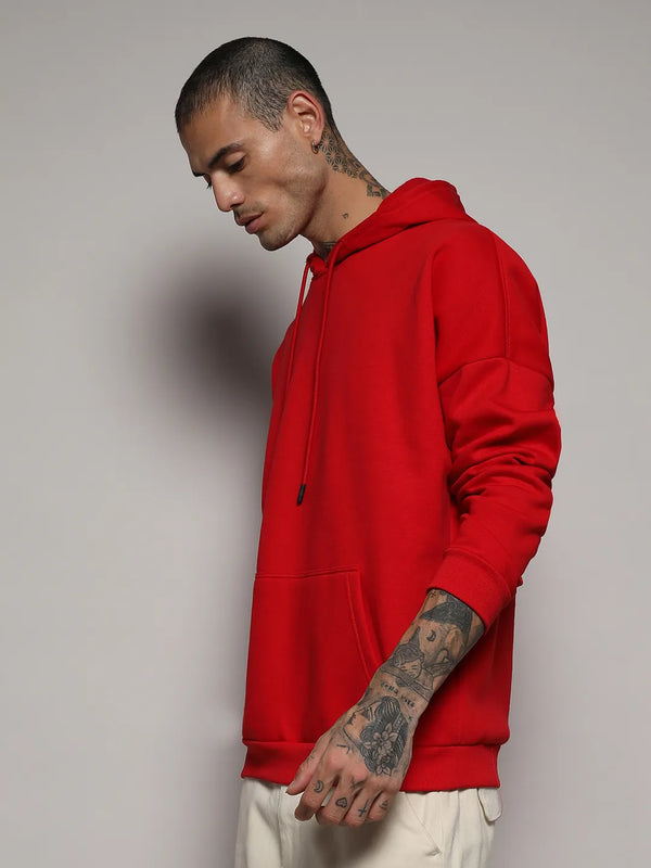 Oversized Basic Hoodie With Kangaroo Pocket - Crimson-Red-Basic-Hoodie-With-Kangaroo-Pocket-3