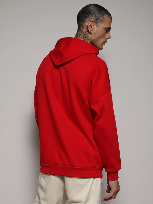 Oversized Basic Hoodie With Kangaroo Pocket - Crimson-Red-Basic-Hoodie-With-Kangaroo-Pocket-4