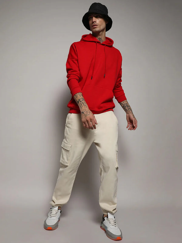 Oversized Basic Hoodie With Kangaroo Pocket - Crimson-Red-Basic-Hoodie-With-Kangaroo-Pocket-6