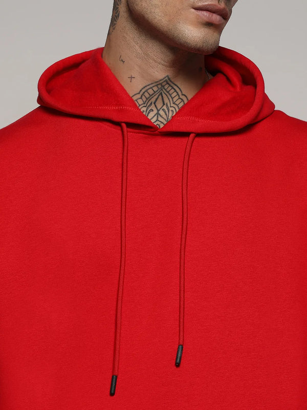 Crimson Red Basic Hoodie With Kangaroo Pocket