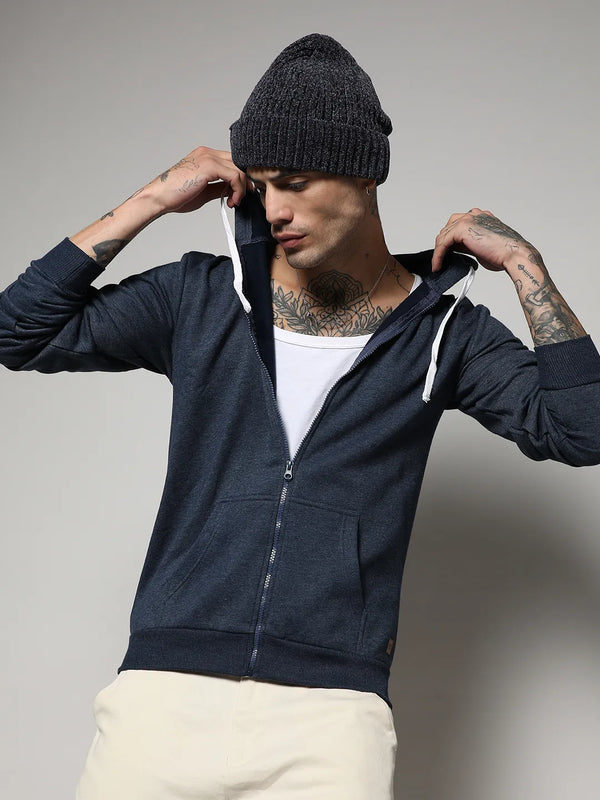 Zip-Front Hoodie With Contrast Drawstring