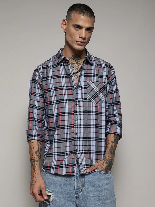 Tartan Plaid Shirt - Dark-Grey-Tartan-Plaid-Shirt-2