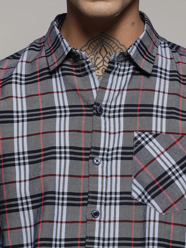 Dark Grey Tartan Plaid Shirt