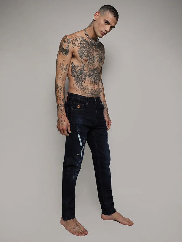 Distressed Denim Jeans With Embroidered Details - Dark-Wash-Distressed-Denim-Jeans-With-Embroidered-Details-4