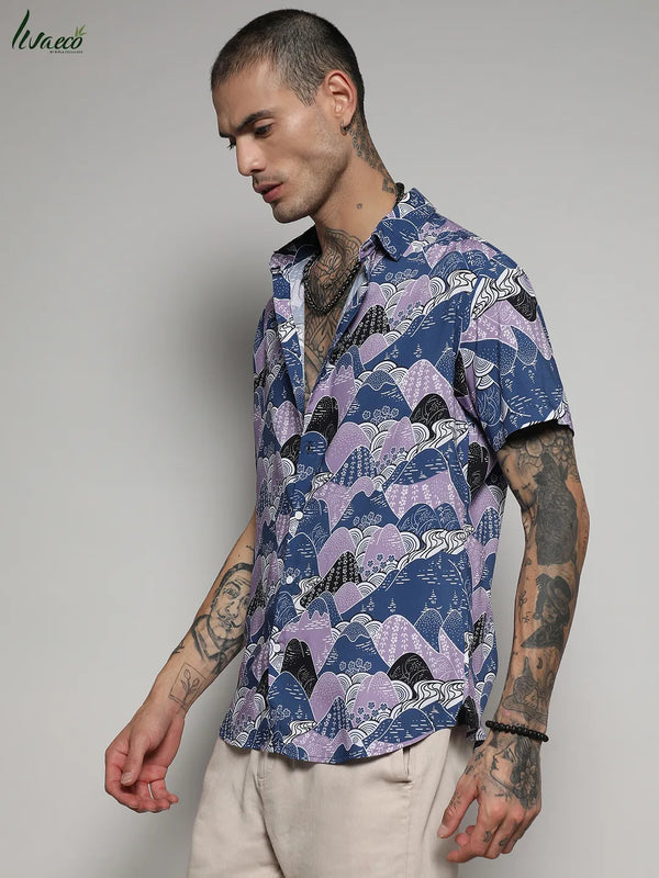 Ecoliva Contrast Landscape Shirt - EcoLiva-Blue-and-Lavender-Contrast-Landscape-Shirt-3