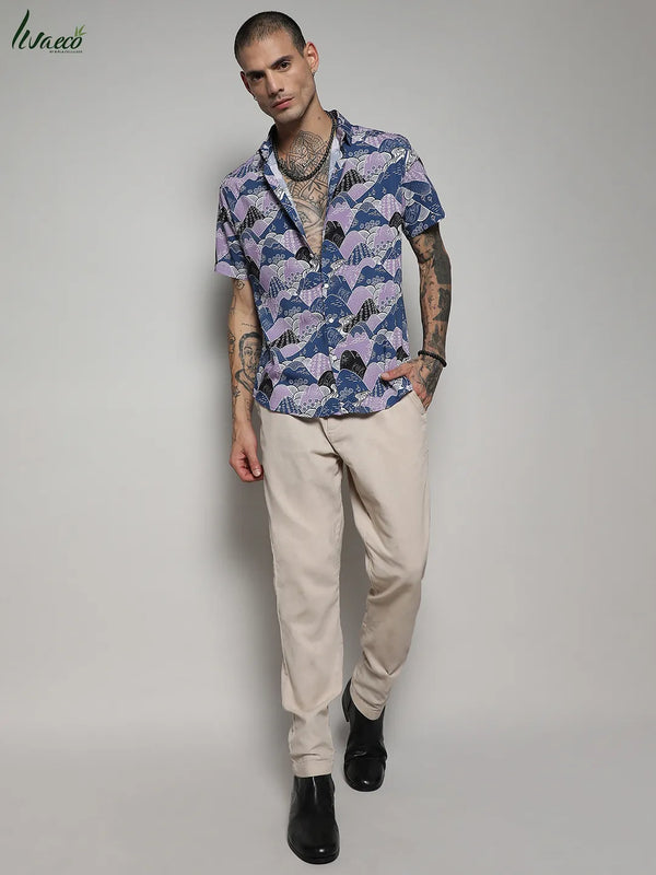 Ecoliva Contrast Landscape Shirt - EcoLiva-Blue-and-Lavender-Contrast-Landscape-Shirt-5