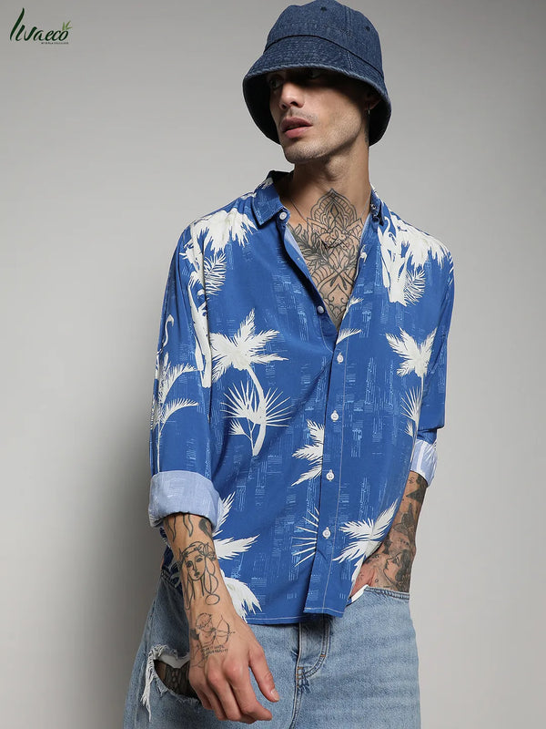 Ecoliva Palm Tree Shirt - EcoLiva-Cobalt-Blue-Palm-Tree-Shirt-1