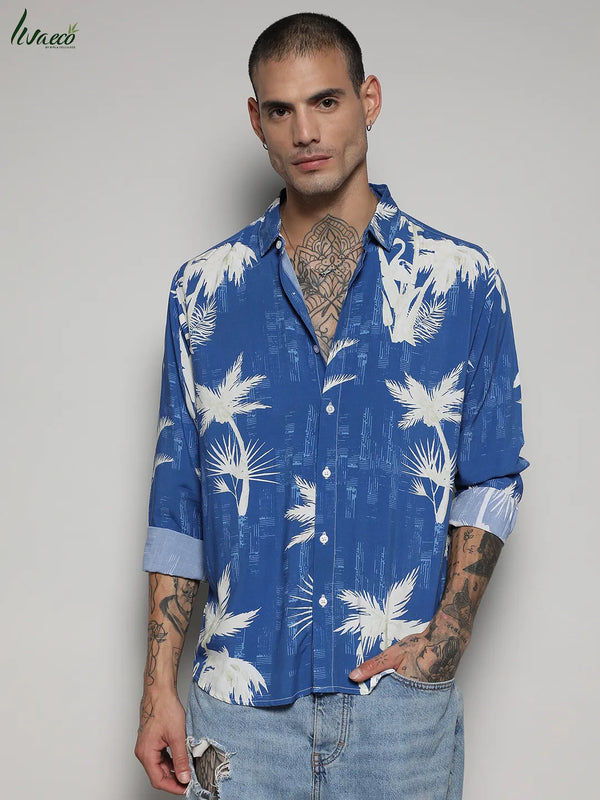 Ecoliva Palm Tree Shirt - EcoLiva-Cobalt-Blue-Palm-Tree-Shirt-2