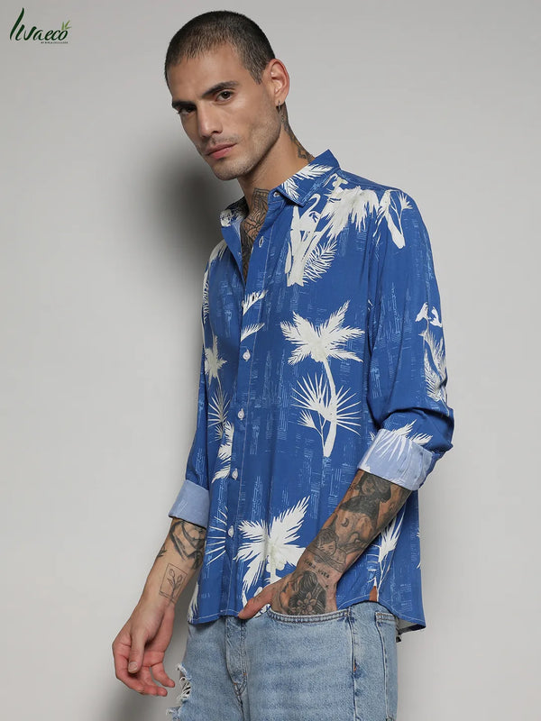 Ecoliva Palm Tree Shirt - EcoLiva-Cobalt-Blue-Palm-Tree-Shirt-3