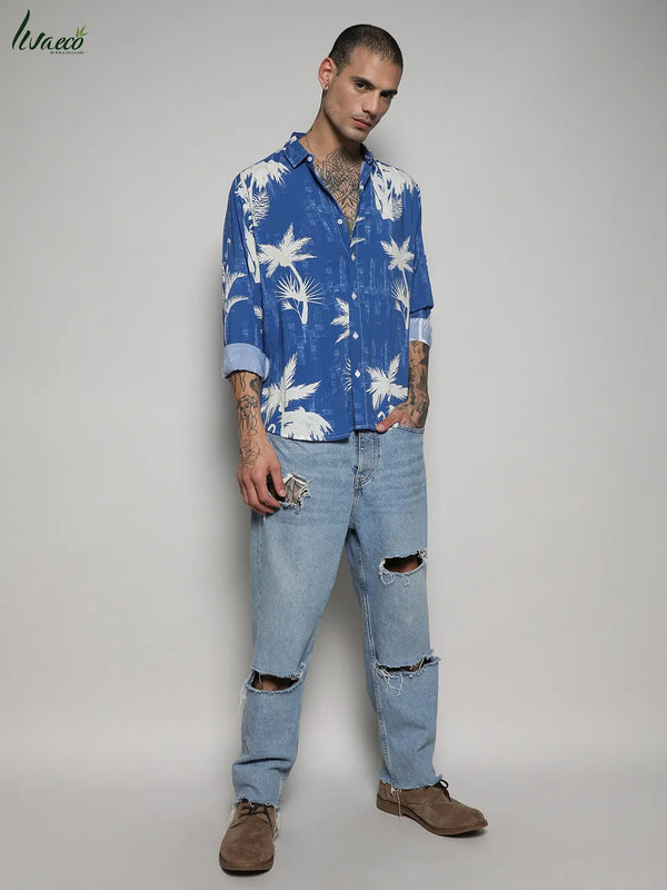 Ecoliva Palm Tree Shirt - EcoLiva-Cobalt-Blue-Palm-Tree-Shirt-5