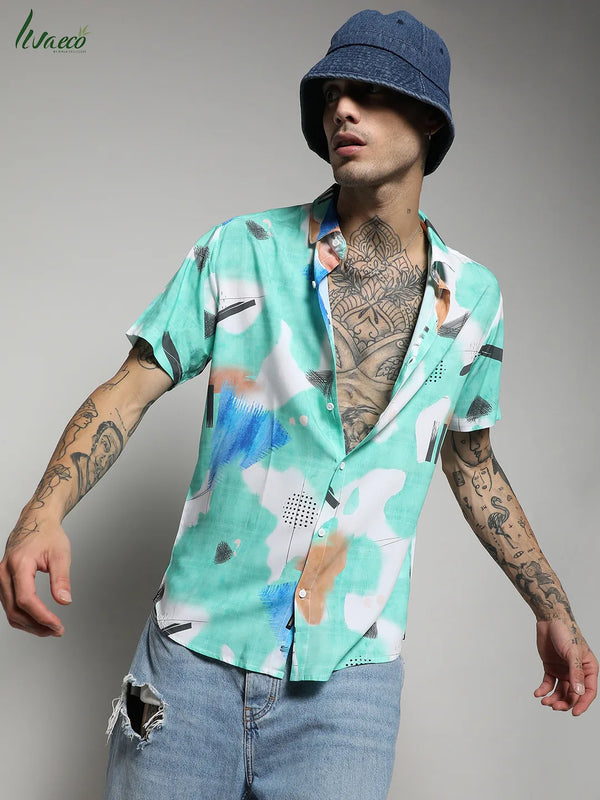 Ecoliva Abstract Strokes Shirt - EcoLiva-Mint-Green-Abstract-Strokes-Shirt-1