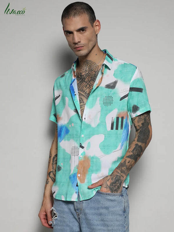 Ecoliva Abstract Strokes Shirt - EcoLiva-Mint-Green-Abstract-Strokes-Shirt-2