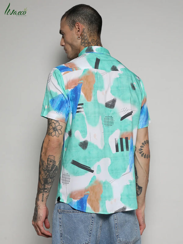 Ecoliva Abstract Strokes Shirt - EcoLiva-Mint-Green-Abstract-Strokes-Shirt-4