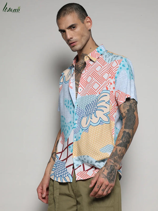 Ecoliva Abstract Patch Shirt - EcoLiva-Multicolour-Abstract-Patch-Shirt-3