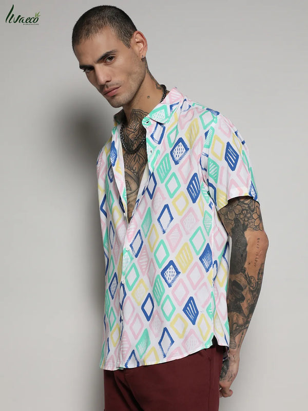 Ecoliva Rhombus Strokes Shirt - EcoLiva-Multicolour-Rhombus-Strokes-Shirt-3