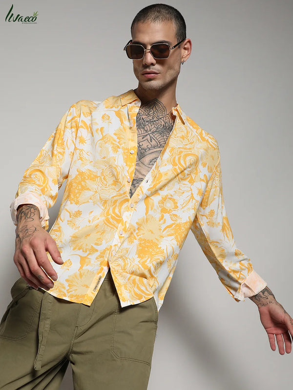 Ecoliva Contrast Botanical Shirt - EcoLiva-Yellow-Contrast-Botanical-Shirt-1